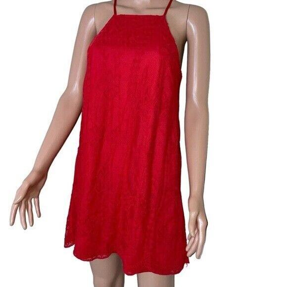 Altar'd State mini dress halter top lace overlay red A-line lined tunic SZ SM - Picture 1 of 10